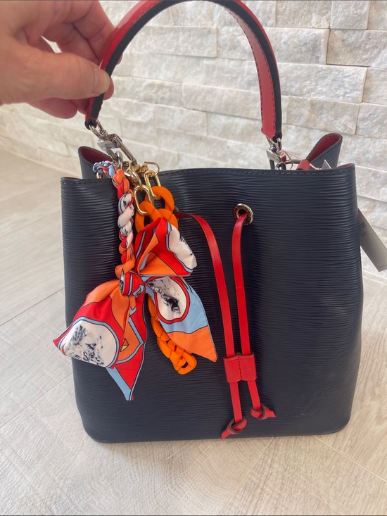 Louis Vuitton Handbags - Louis Vuitton Epi Blue and Red Tote with two charms of scarf and chain Authentic